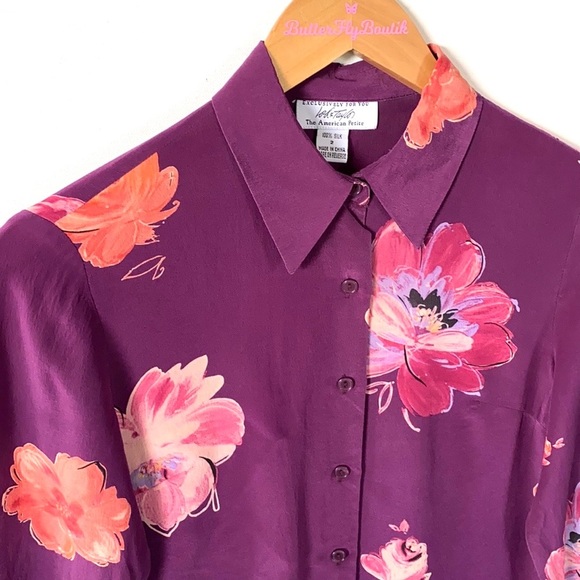 Lord & Taylor 100% Silk Floral Longsleeve top,Sz 2 - Picture 3 of 6